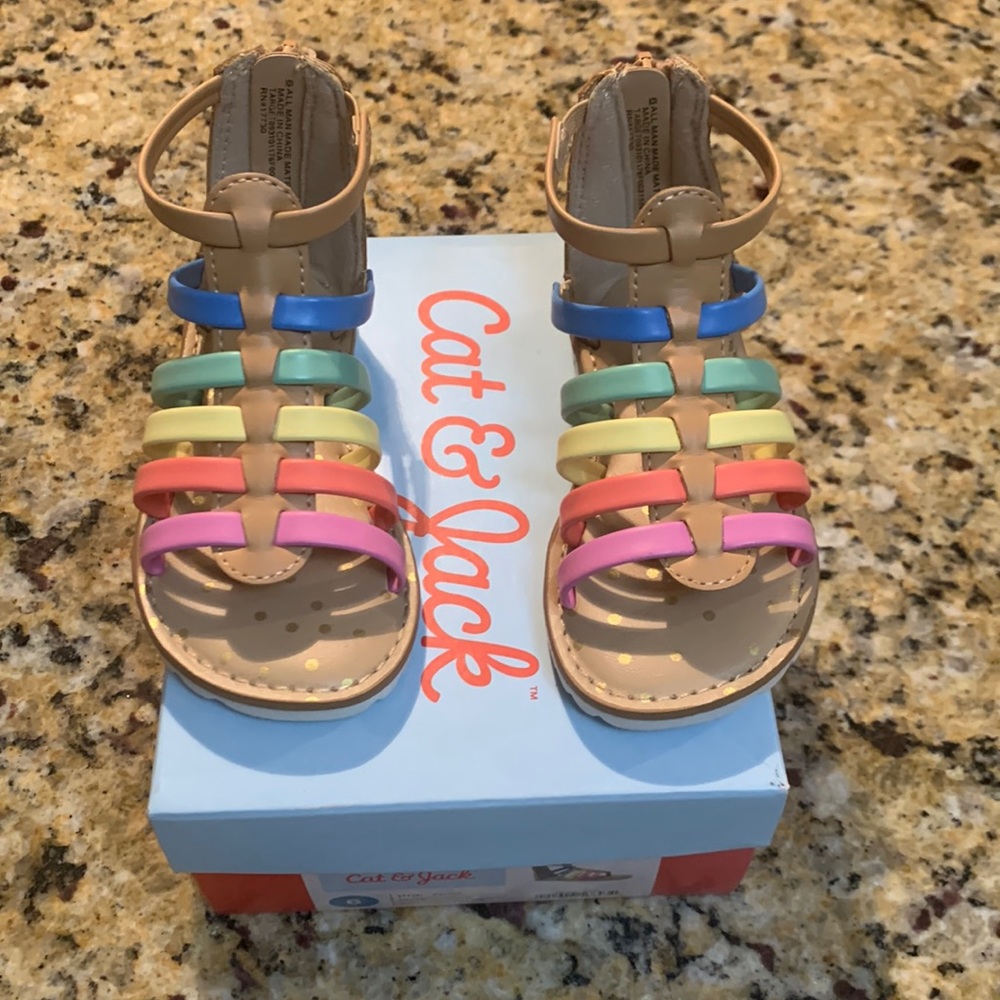 Cat and Jack rainbow toddler sandals.